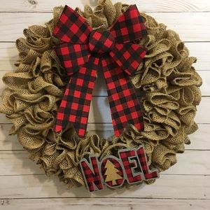 Burlap Buffalo Plaid Noel Wreath